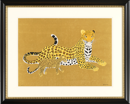 現代日本画家 河嶋淳司 版画｜作品「豹・母子」